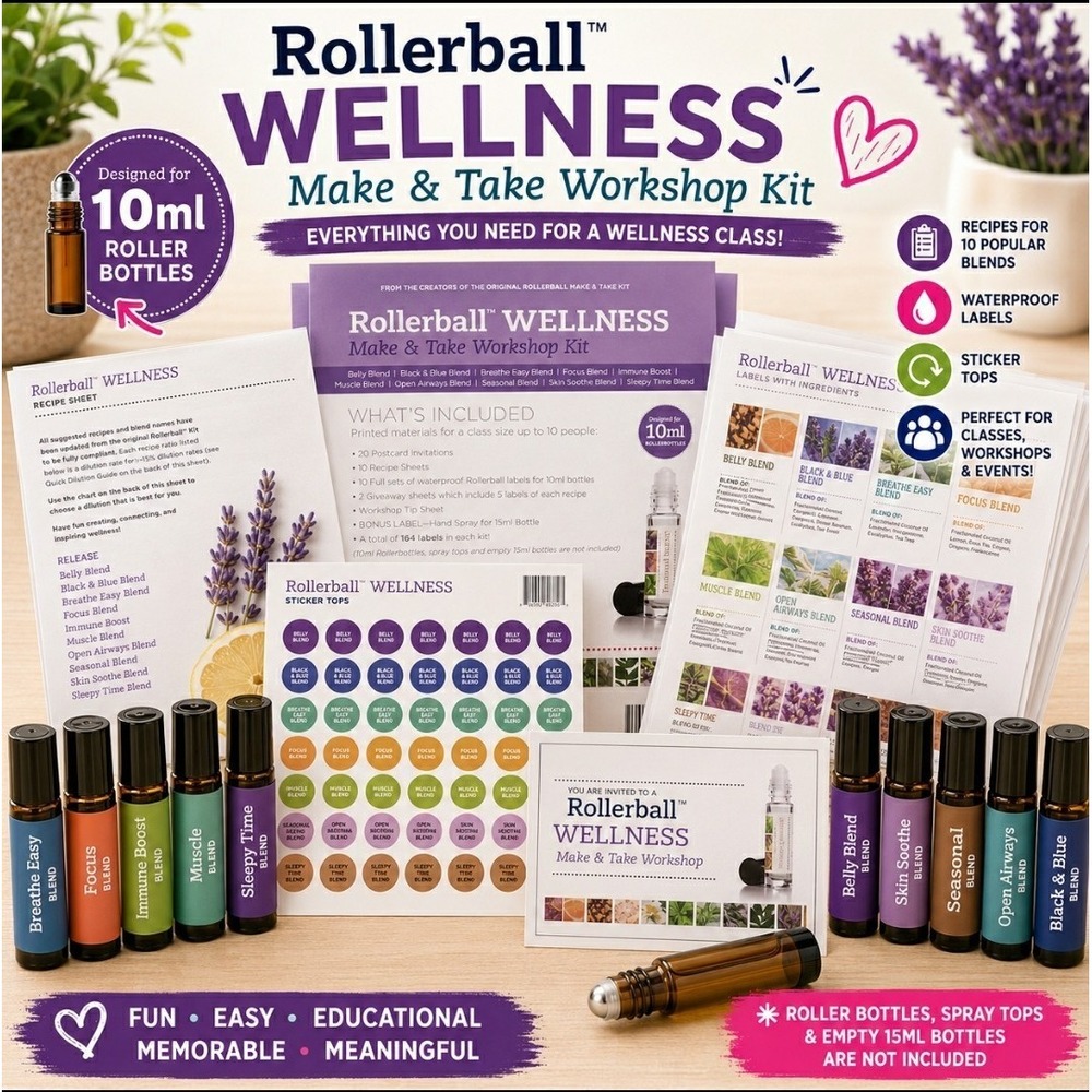 Rollerball 10ml Essential Oil DIY Workshop Kit WELLNESS Series Bundle 10 People